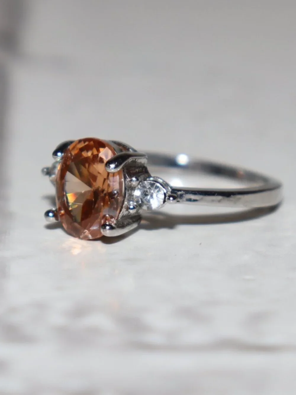 ✨ Size 9.5 Silver Ring · Peach Oval Stone · NWOT
